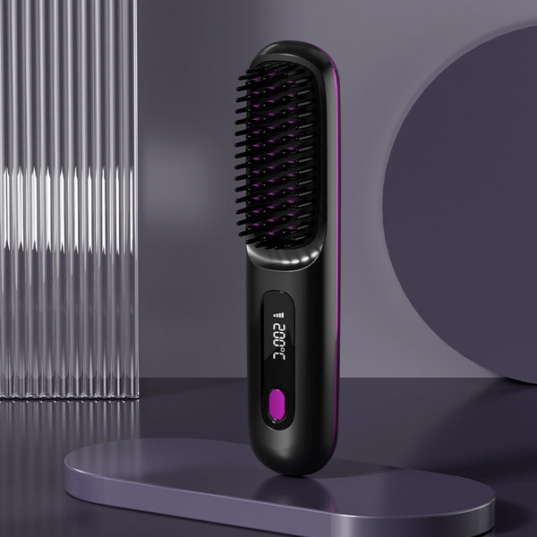 2024 New LCD USB Charging Ceramic Heating Electric Comb Hair Straightener Wireless Portable Hair Straightener